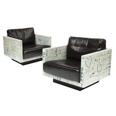Pair of Sweetheart Graffiti Leather Armchairs Bespoke Art Furniture 4