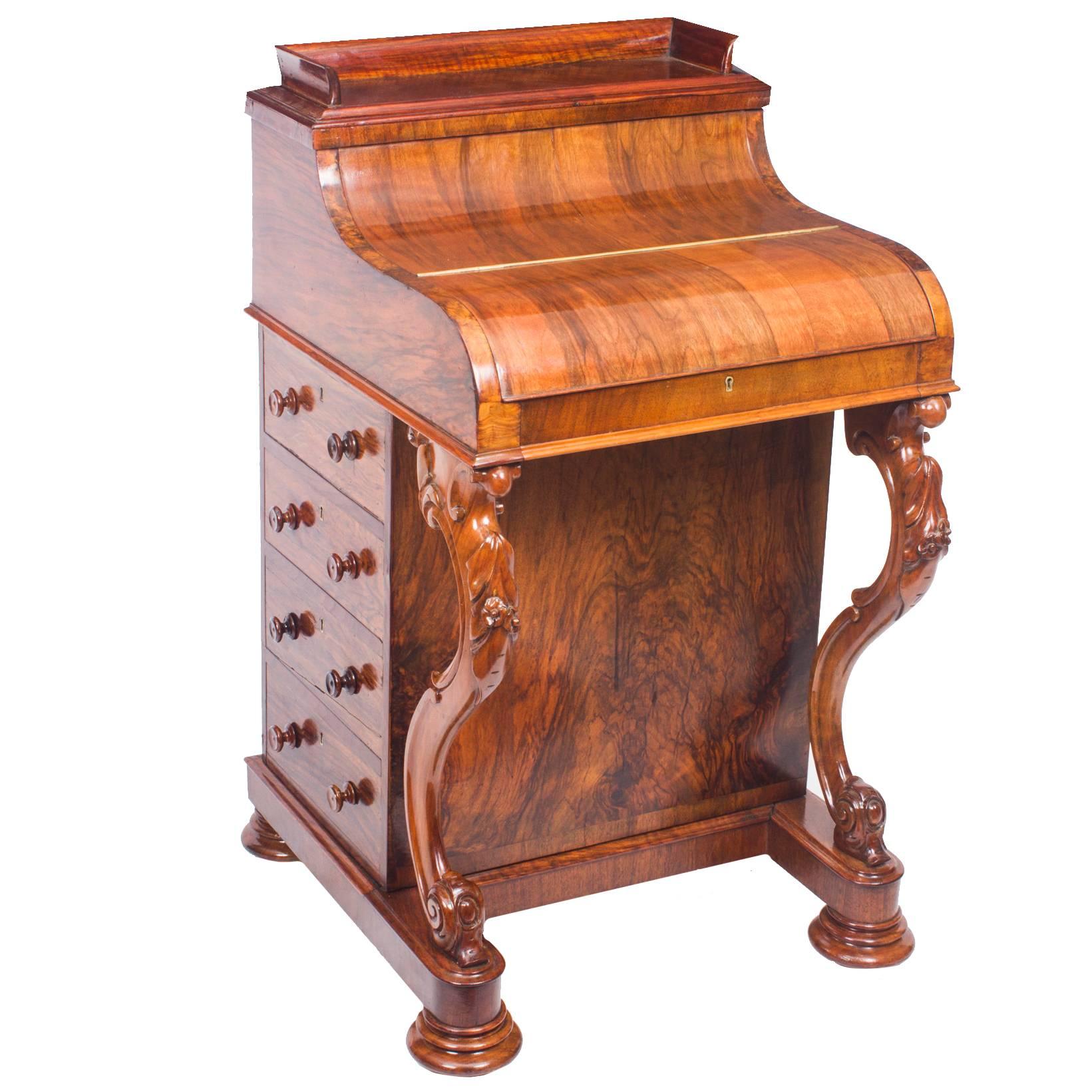 19th Century Burr Walnut Pop Up Davenport Desk