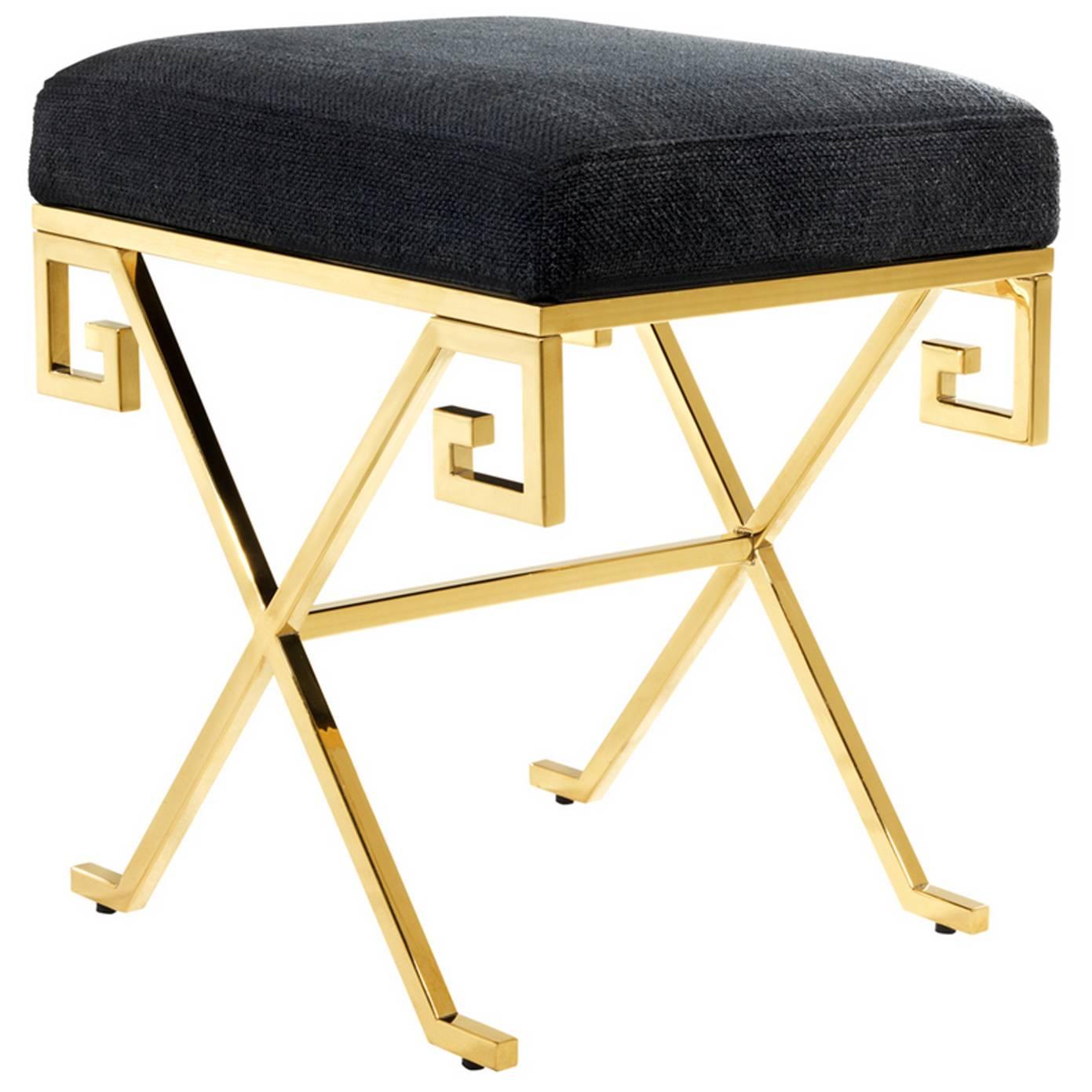 Square Stool in Gold Finish or Polished Stainless Steel and Panama Fabric, 2016