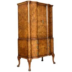 Antique Queen Ann Burr Walnut Press Cupboard by Maple & Co