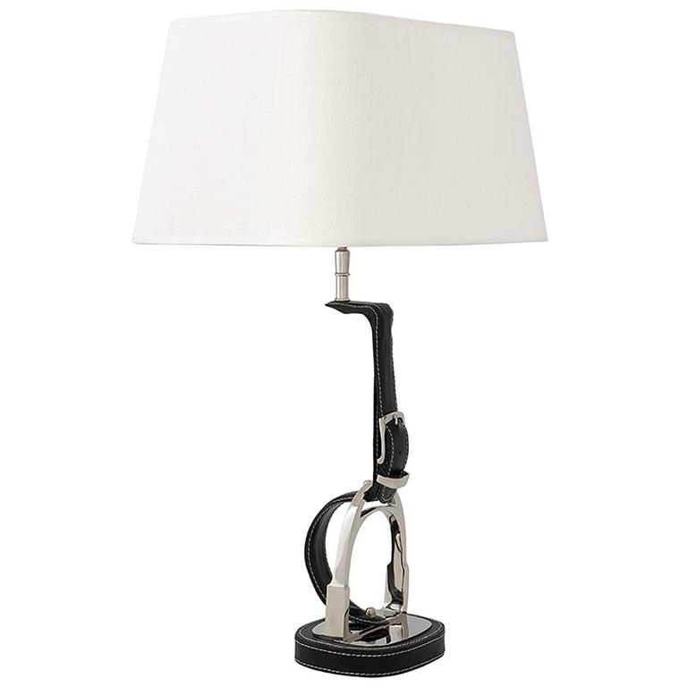 Stirrup Table Lamp In Black Or Brown Leather And Nickel Finish For Stirrup Table Lamp In Black Or Brown Leather And Nickel Finish For