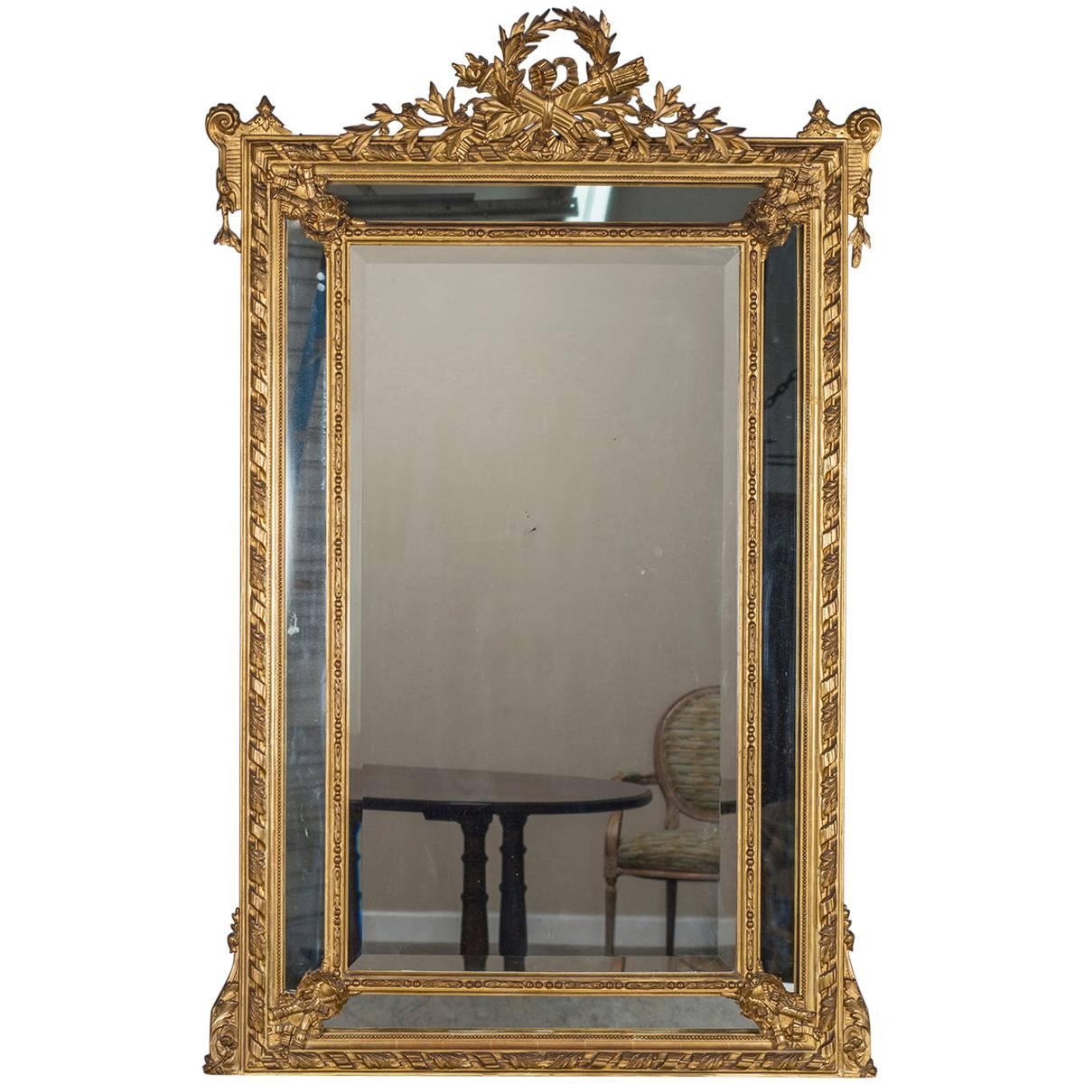 Antique Louis XVI French Giltwood Pareclose Mirror, circa 1890 For Sale
