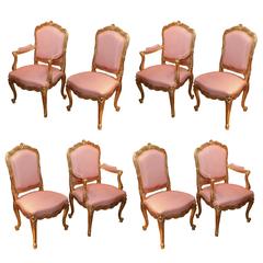 Set of Eight French Louis XV Style Giltwood Dining Chairs, highly carved 5