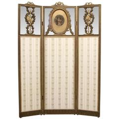 Three Panel Antique French Mirrored Screen