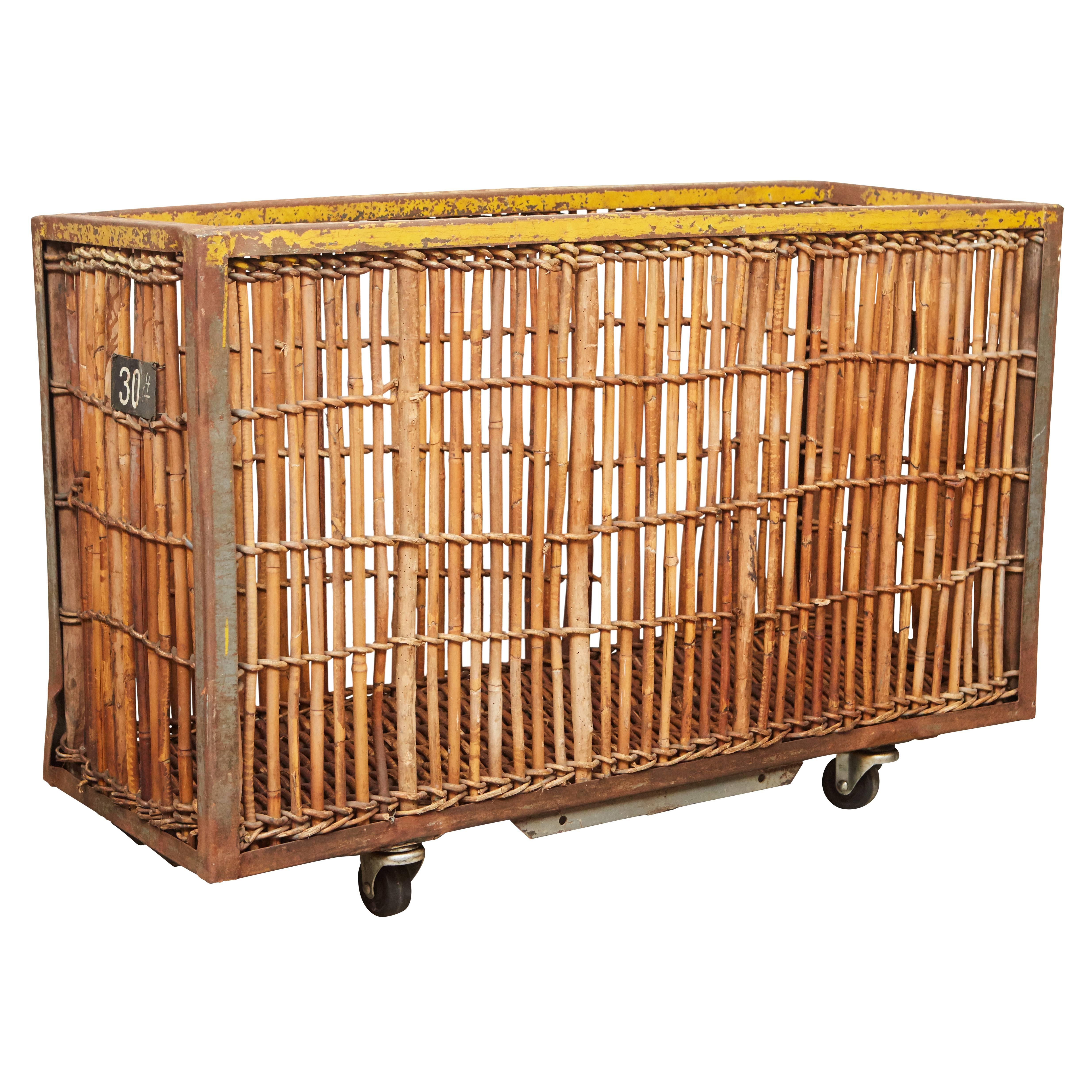 Dutch Factory Bamboo and Iron Textile Factory Cart For Sale
