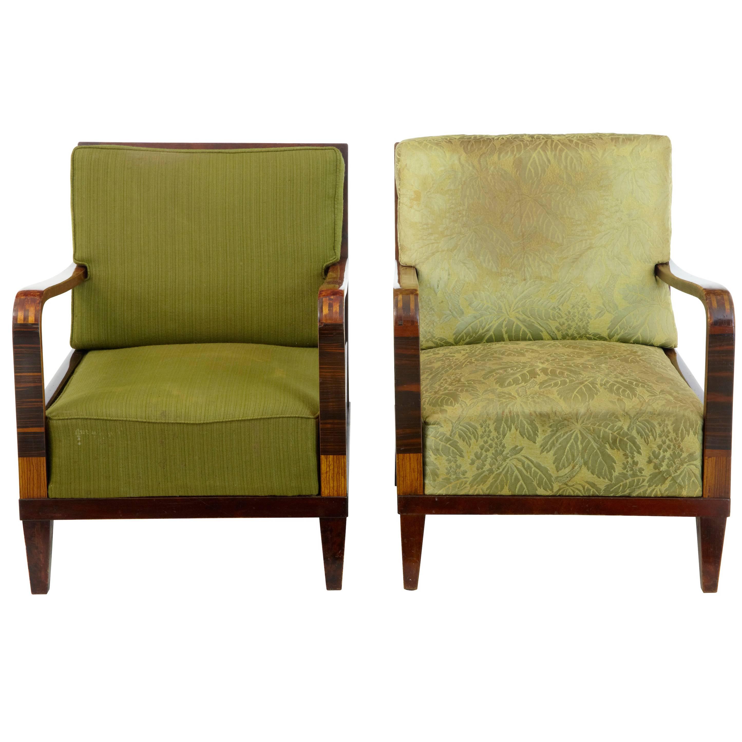 Pair of 1920s Art Deco Birch Lounge Chairs