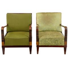 Antique Pair of 1920s Art Deco Birch Lounge Chairs