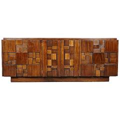 Lane Brutalist Style Walnut Mosaic Dresser