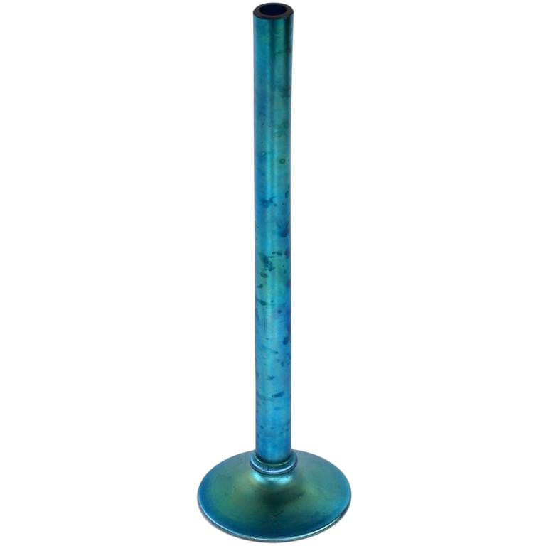 Fine Steuben Blue Aurene Art Glass Stick Vase By Frederick Carder
