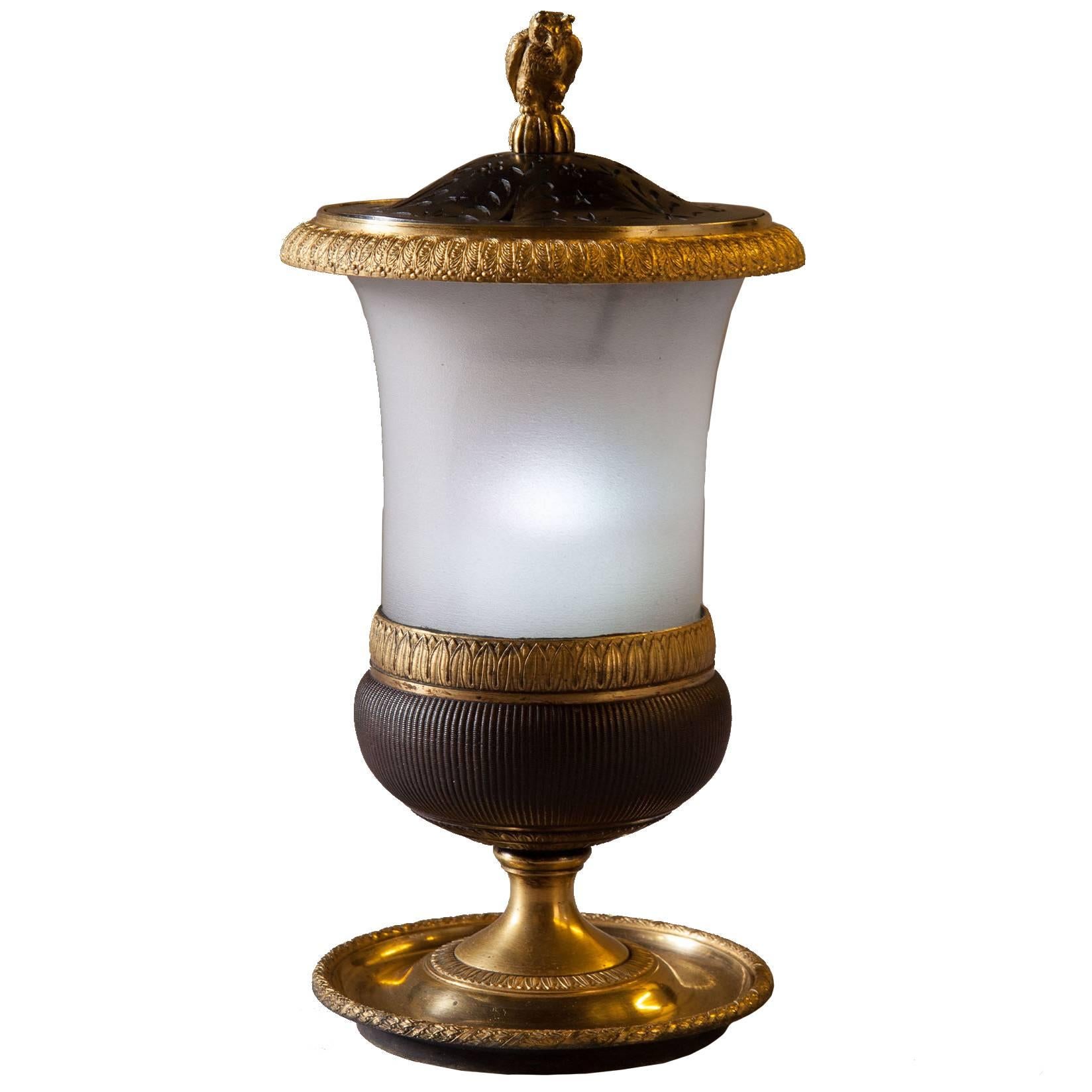 French Empire Opaline and Bronze Night Light
