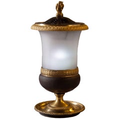 Antique French Empire Opaline and Bronze Night Light