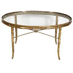 Faux-Bamboo Oval Brass Coffee Table by Mastercraft