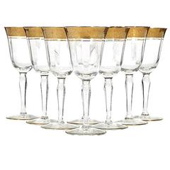 Gilded Floral Wine Stems, Set of Eight