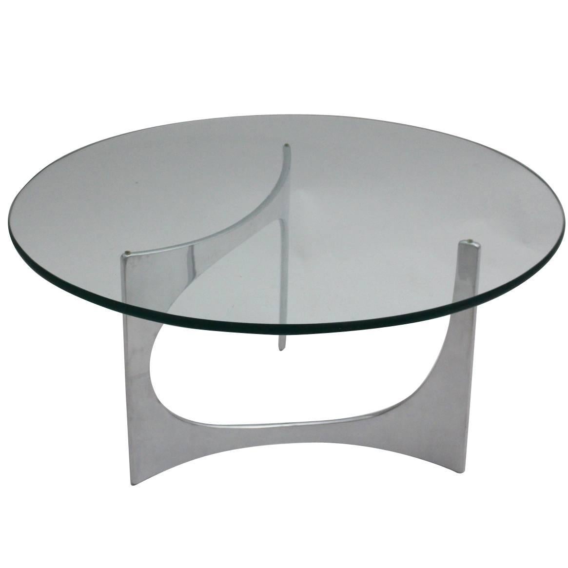 Space Age Silver Aluminum Glass Vintage Coffee Table by Knut Hesterberg c 1970 For Sale