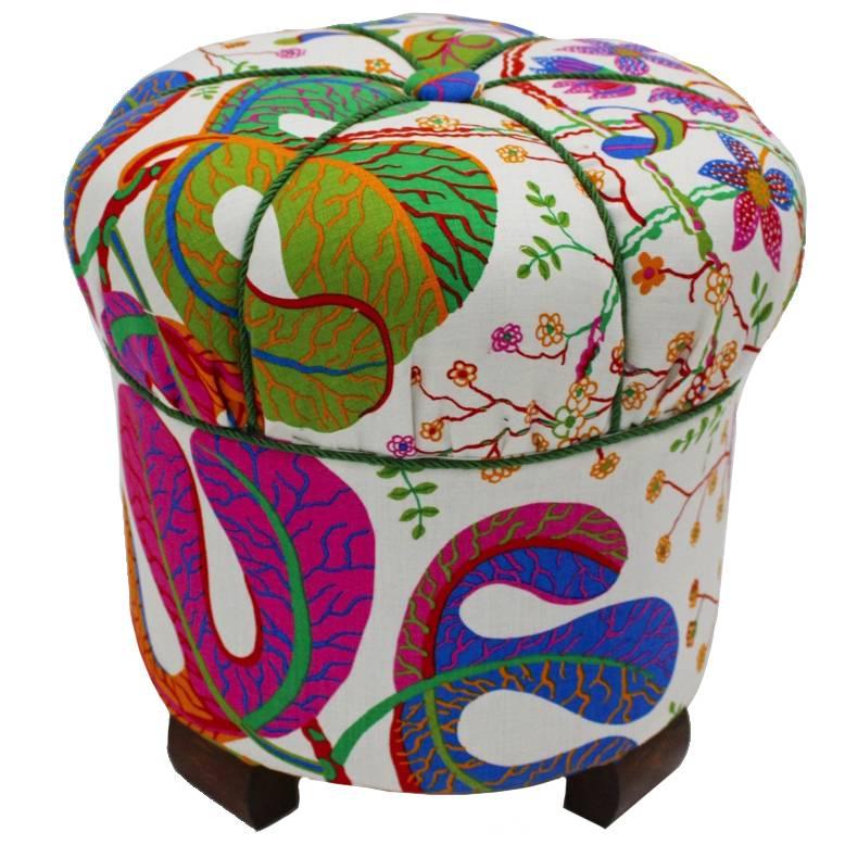 Austrian Art Deco Stool with Original Josef Frank Fabric, circa 1939