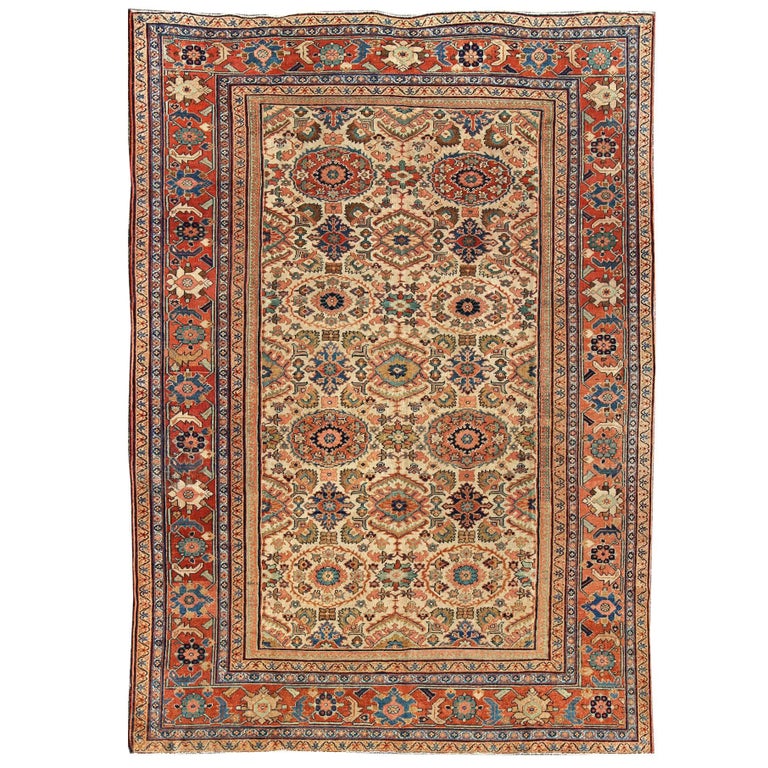 Antique Persian Sultanabad Rug with All Over Sub Geometric Design In