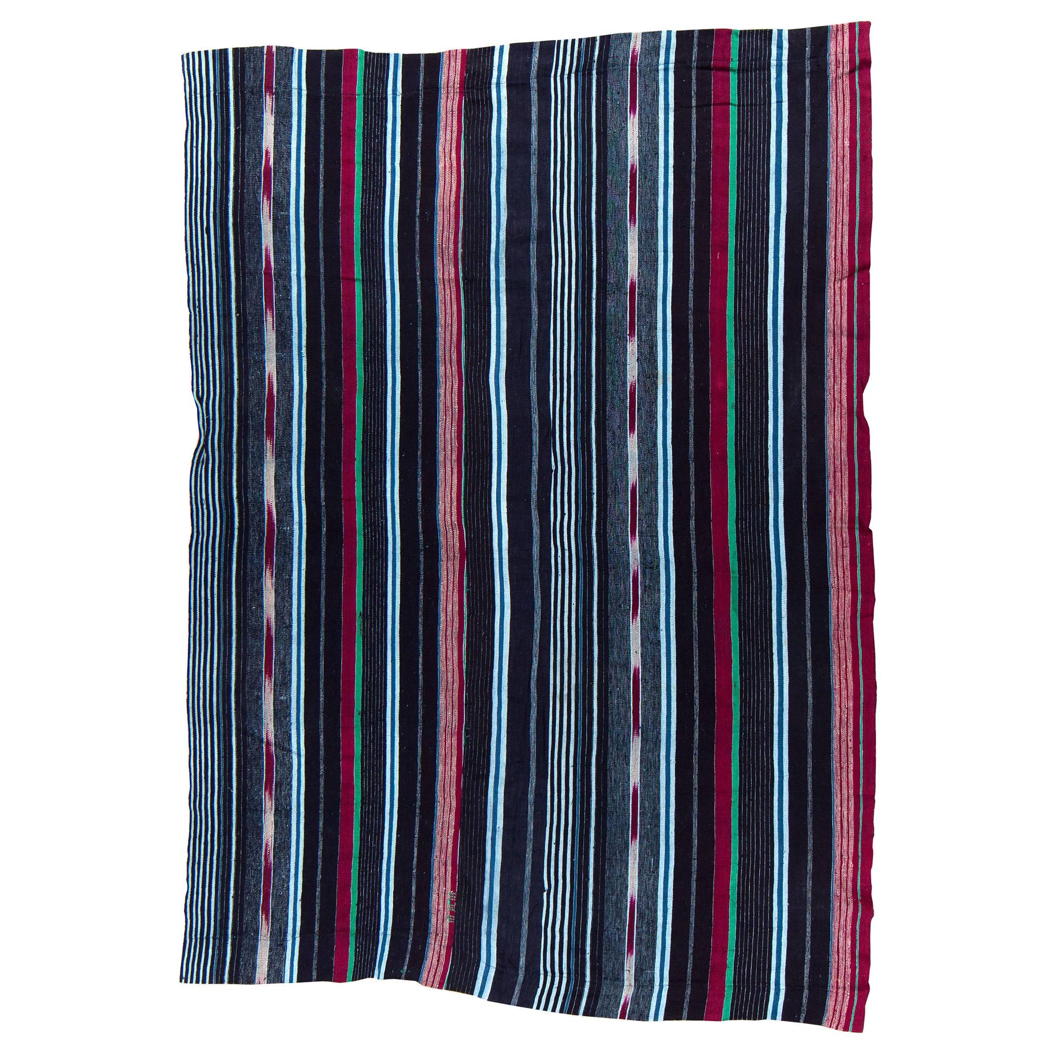 Vintage Multicolor Striped Indigo West African Indigo Yoruba Textile Fabric