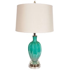 Mid-Century Modernist Turquoise Murano Glass Table Lamp with Nickel Fittings