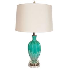 Mid-Century Modernist Turquoise Murano Glass Table Lamp with Nickel Fittings 4