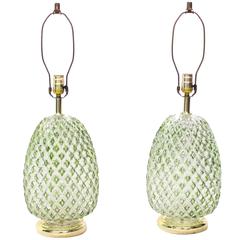 Pair of Mid-Century Modern Glass Pineapple Table Lamps