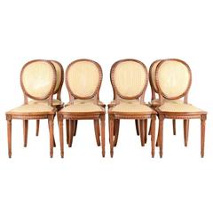 Set of French Eight Louis XVI Cameo Backed Dining Chairs