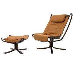 Sigurd Resell Lounge Chairs with Footstool "Falcon, " Norway 1970s