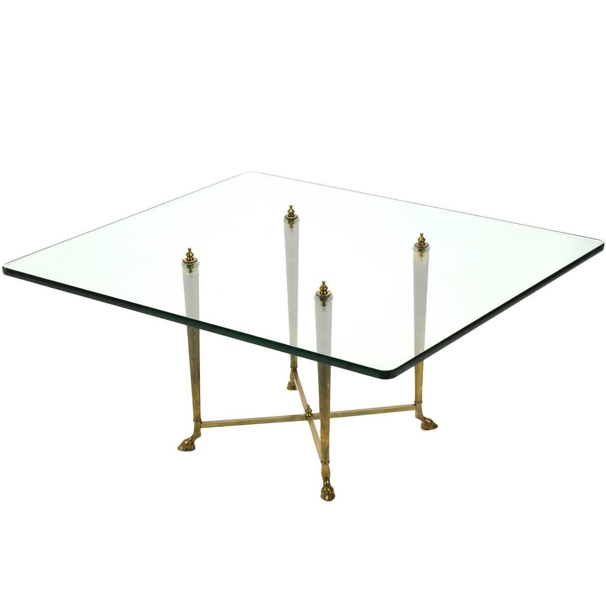 Italian Glass Top Coffee Table with Brass Hoof Base For Sale at 1stDibs