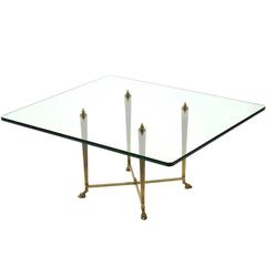 Italian Glass Top Coffee Table with Brass Hoof Base 4