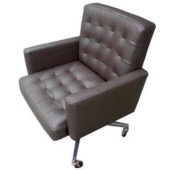 Taupe Leather Executive Desk/Office Armchair on Wheels by Florence Knoll
