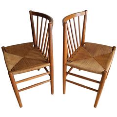 Set of Six Oak and Wrapped Paper Cord Dining Chairs by Jorgen Baekmark for FDB