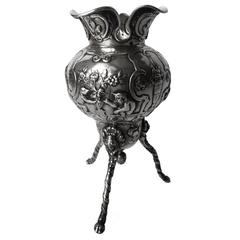 Antique Dutch, Vase 830, Fine Silver Chased Monkeys, Urns, Roosters, Masks, circa 1870