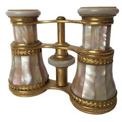 Antique French, Mother-of-Pearl and Gilt Brass Opera Glasses, circa 1900, Paris