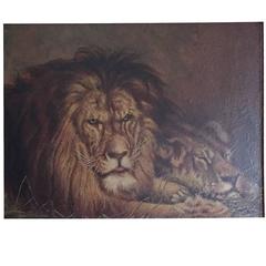 F. M. Payl, "Two Lions" Oil on Canvas Painting