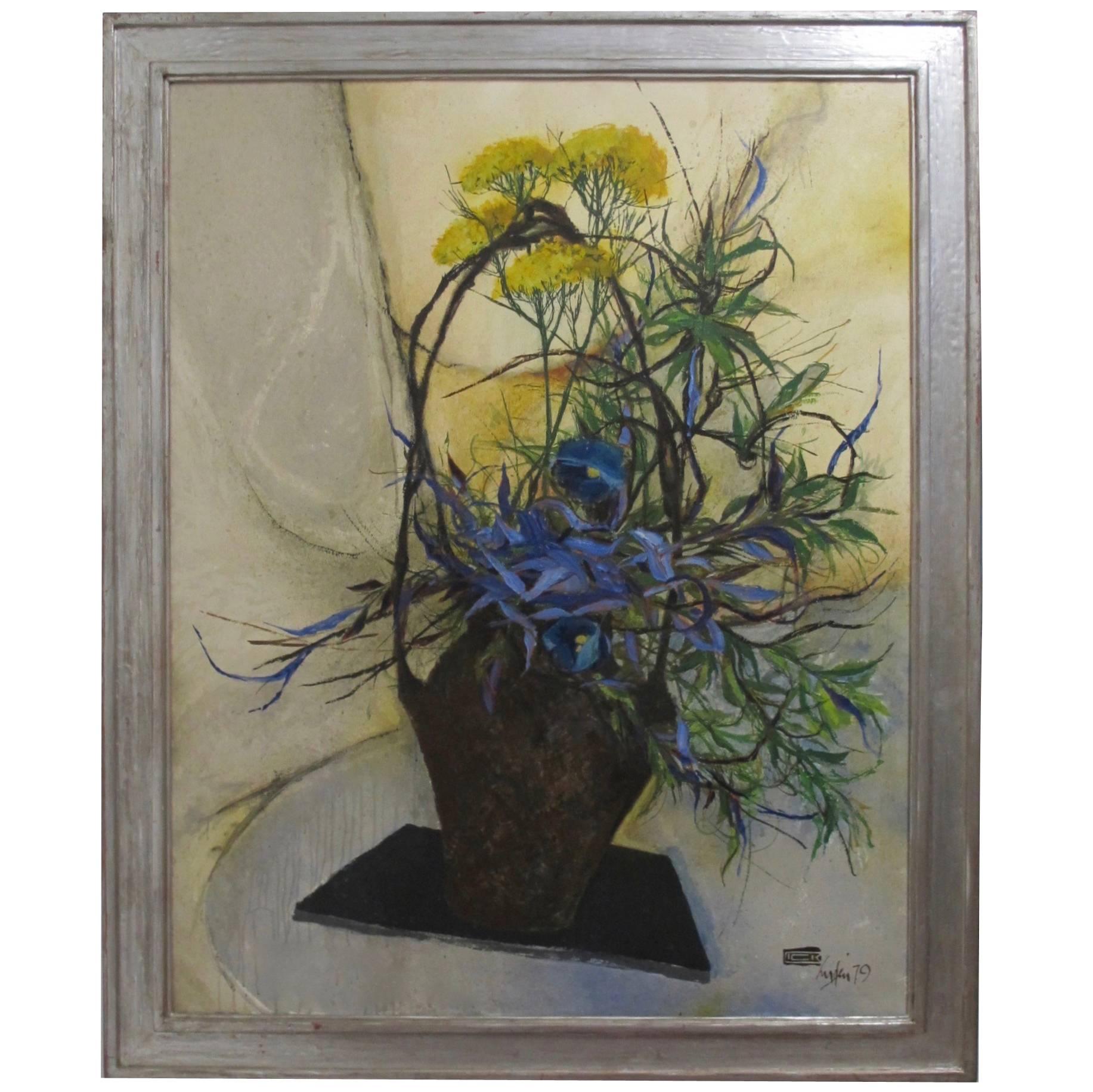 Grande peinture d'une nature morte expressionniste moderne en vente