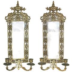 PAIR Neoclassical Brass Mirrored Candle Sconces 7