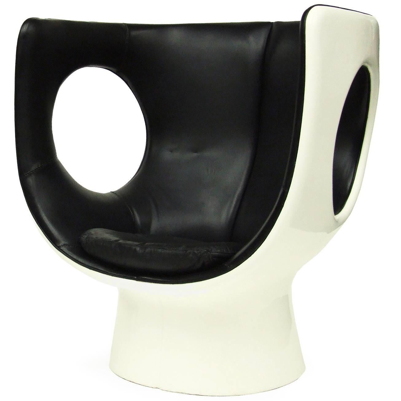 Rare 1970s Op Art Leather & Fiberglass Kontor Chair Space Age Design