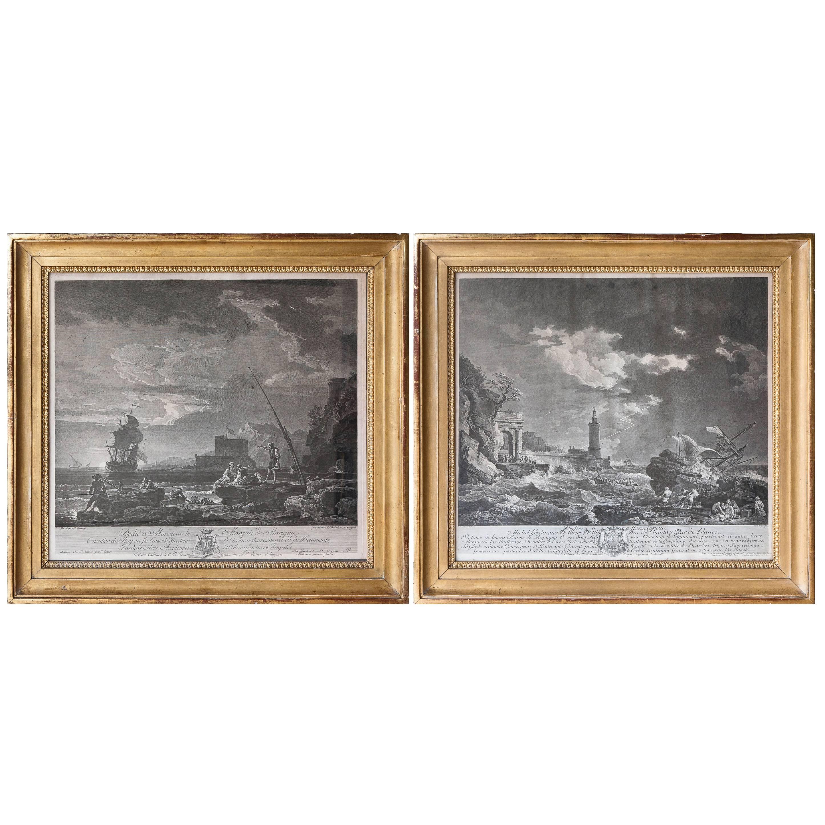 Pair of 18th Century Engravings from the Series 'the Tempest' by Joseph Vernet