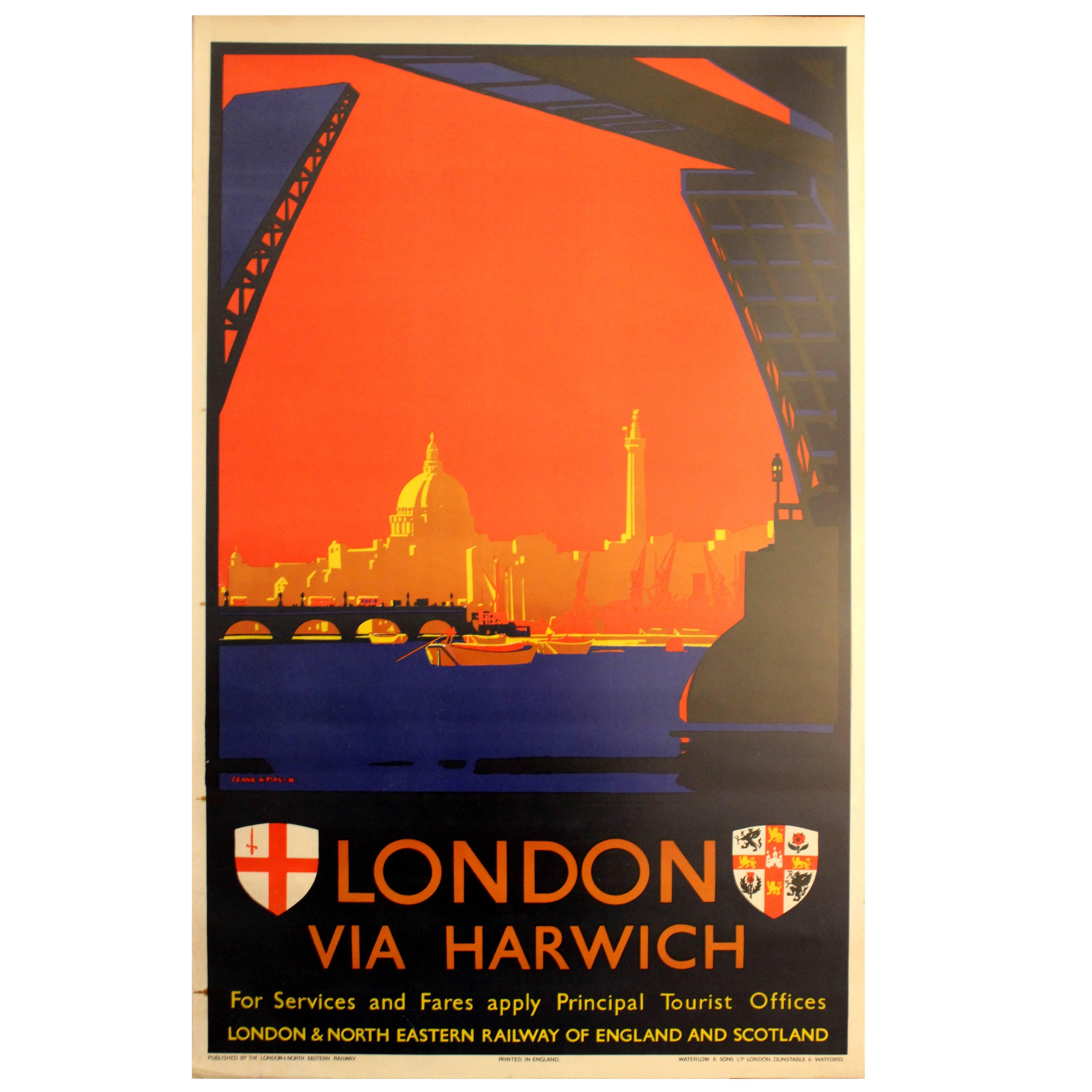 Original 1930s London & North Eastern Railway Poster, London Via Harwich LNER
