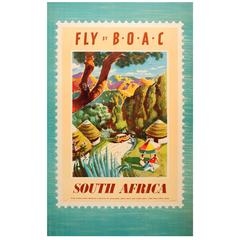 Affiche publicitaire originale de voyage BOAC vintage, Fly By B.O.A.C, Afrique du Sud