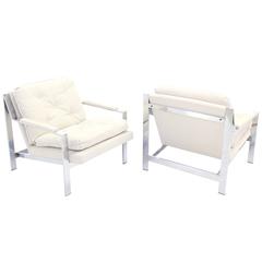 Pair of Chrome Lounge Chairs with New Upholstery 