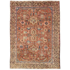 Antique All-Over Persian Heriz Rug in Faded Rust and Gold Colors