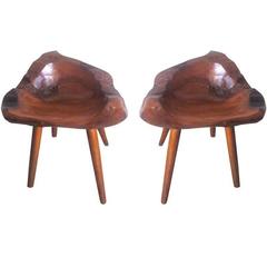 Pair of Hand-Carved 'Modern Craftsman' Stools / Slipper Chairs 8