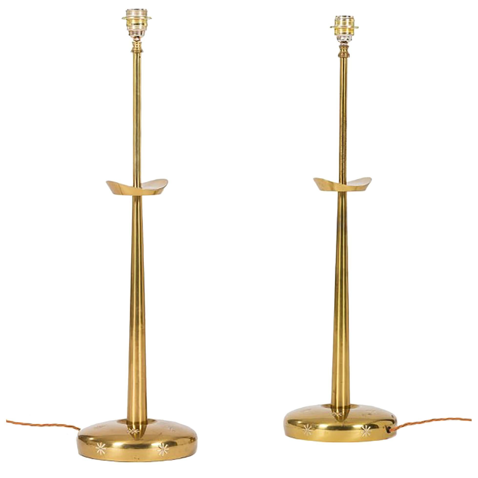 Pair of Brass Lamps by Tommi Parzinger, USA, 1960s For Sale