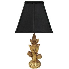 Floral Gold Lamp with Black Shade by Chapman