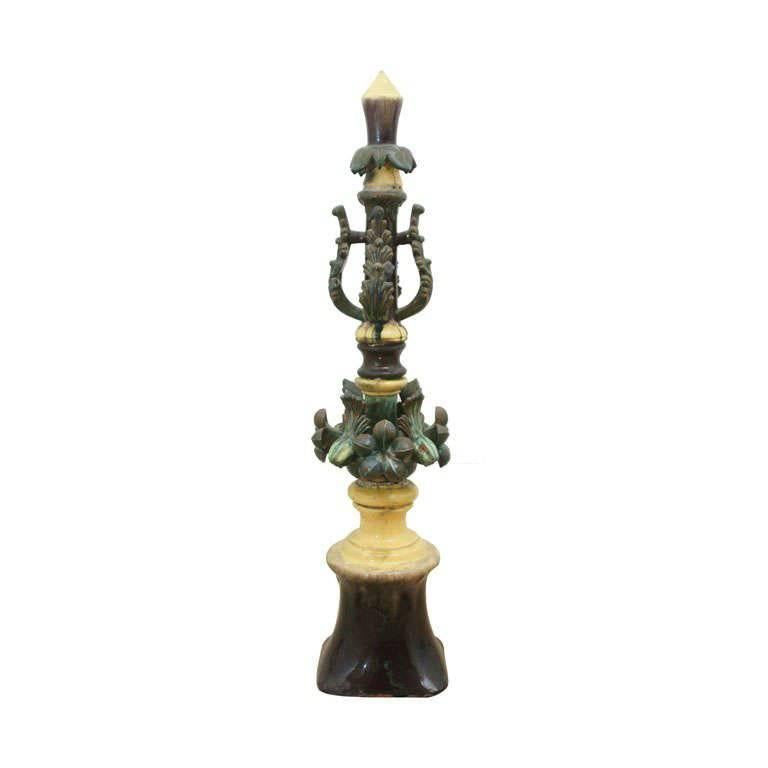 Early 19thC. French Provincial Glazed Terracotta Roof Finial For Sale