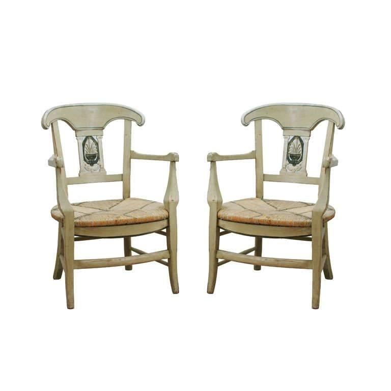 Pair of Mid 19hC.  Painted French Provincial Louis XV Style Chairs For Sale