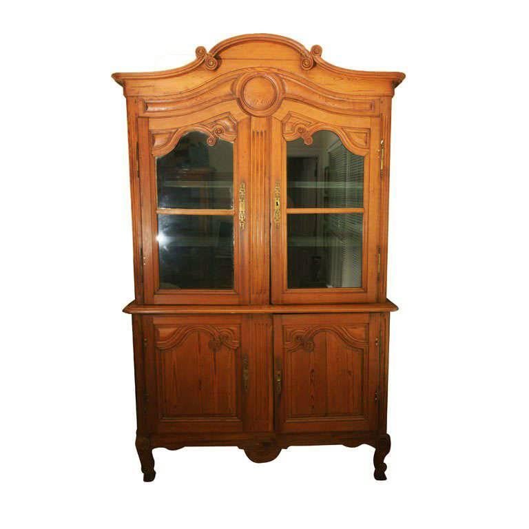 Early 19thC. French Provincial Pitch Pine Louis XV Style 4 Door Hutch For Sale