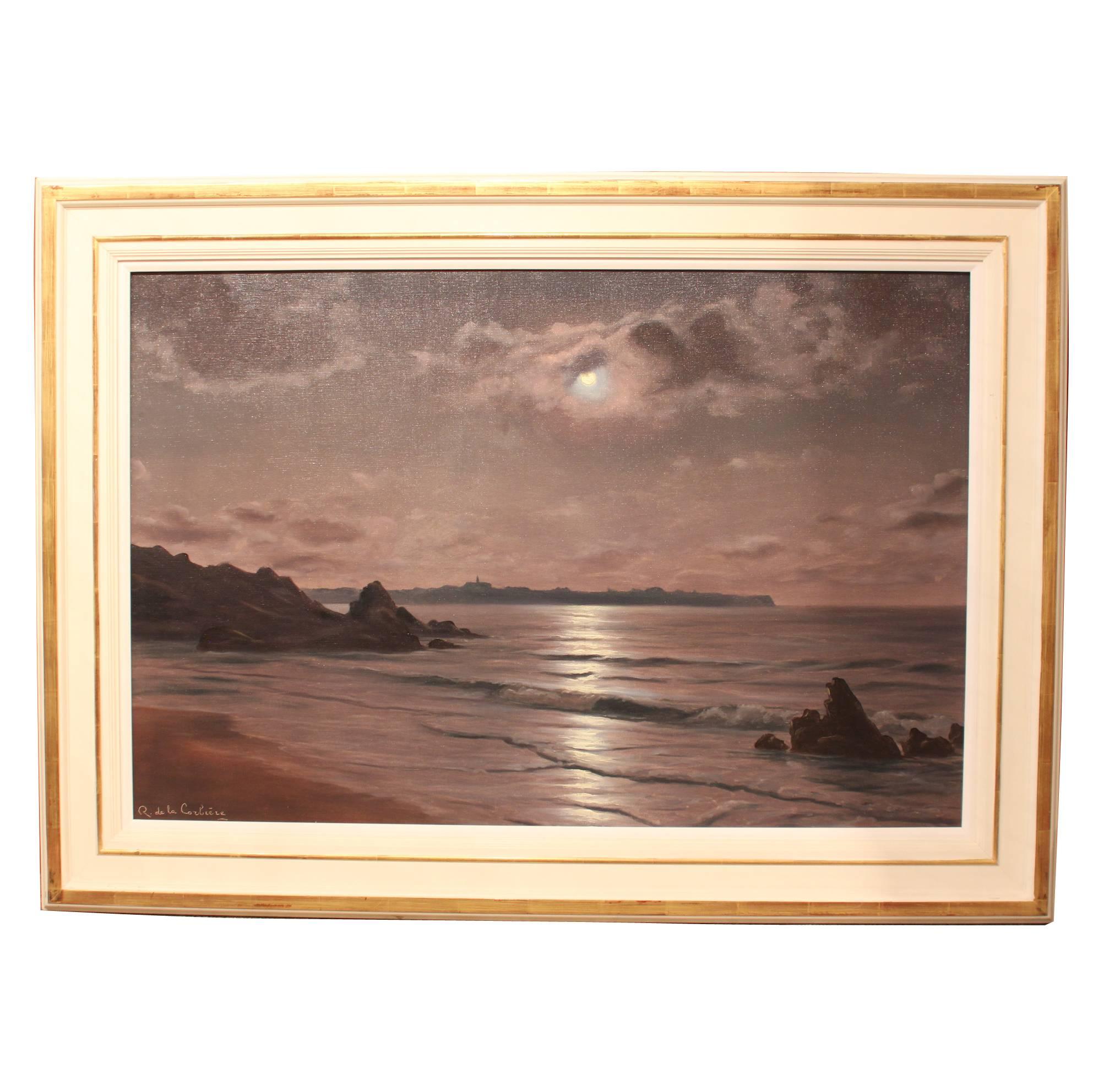 "Moonlight Waters" Oil Painting by Roger de la Corbière For Sale