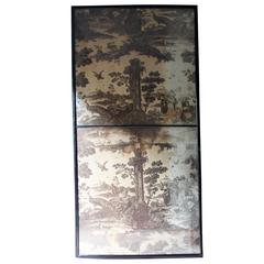 Large Framed Mid-18thC Section of 'Toiles de Jouy' Wall Covering; 'The Old Ford'
