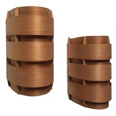 Hans-Agne Jakobsson Pair of Wood and Copper Wall Lamps Model Ellysett